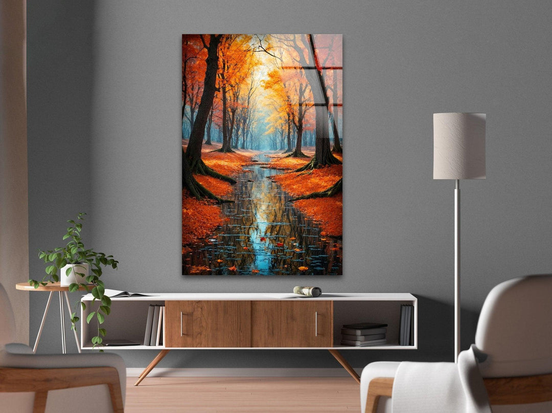 Autumn Forest Landscape Glass Wall Art glass image printing, glass prints from photos