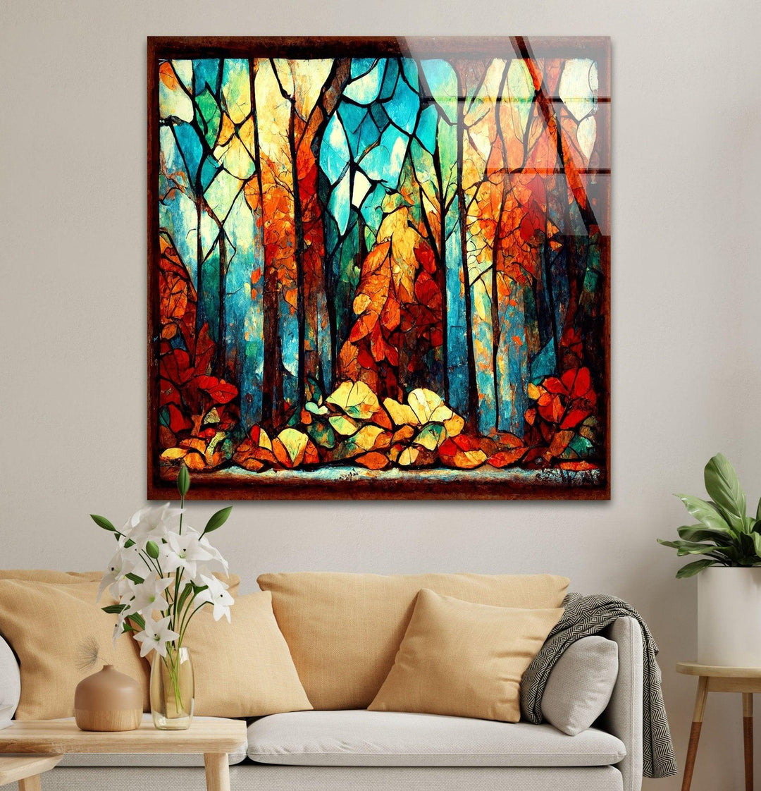 Autumn Forest Stained Glass Wall Art Glass Printing Wall Art, Print photos on glass