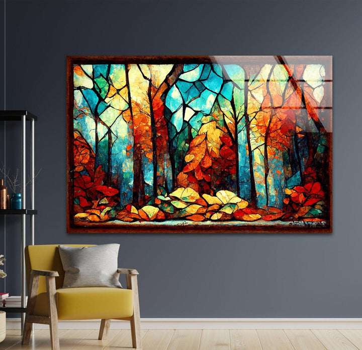 Autumn Forest Stained Glass Wall Art glass image printing, glass prints from photos