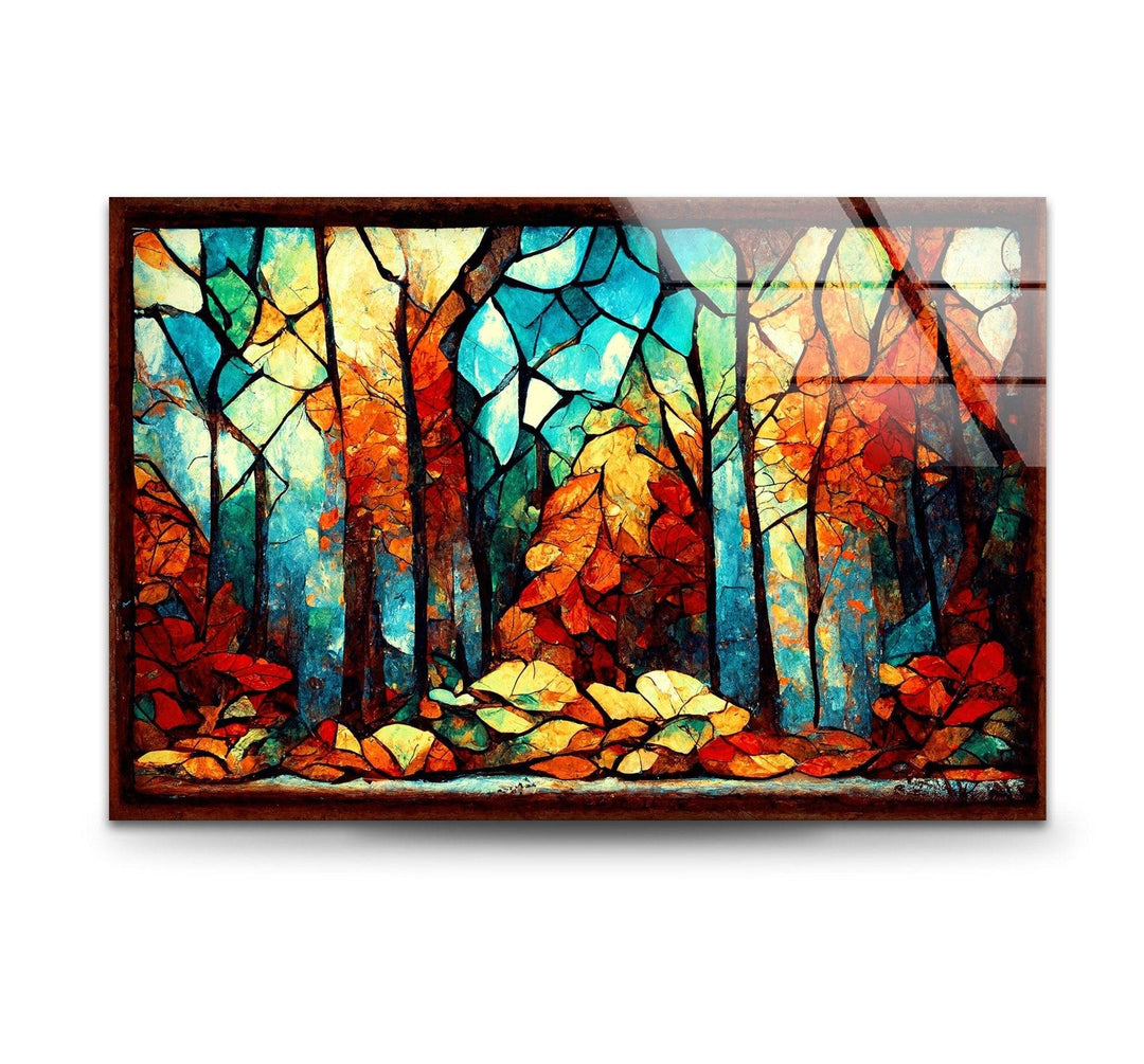 Autumn Forest Stained Glass Wall Art glass pictures for Wall, glass prints wall art