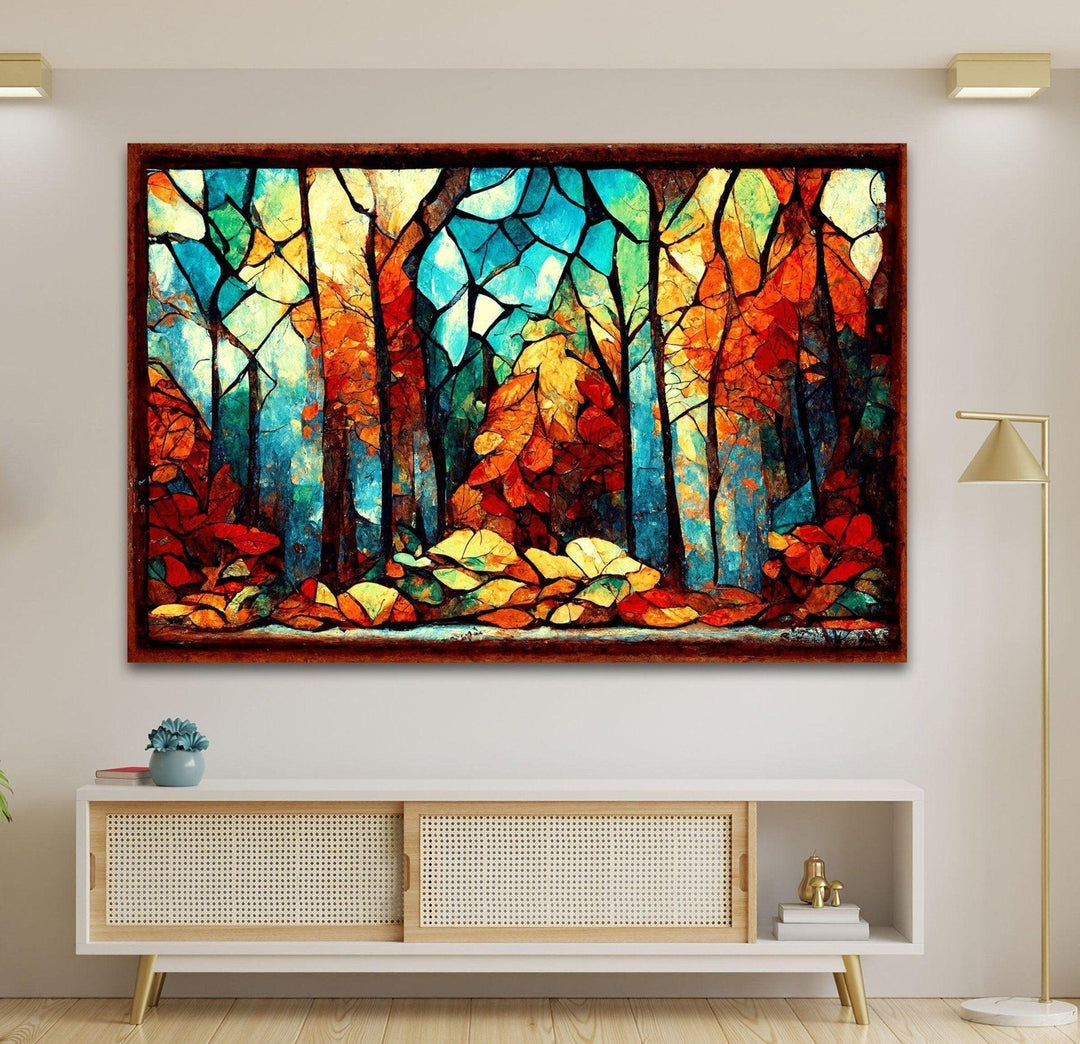 Autumn Forest Stained Glass Wall Art glass art painting, glass art for the Wall