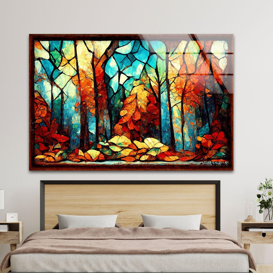 Autumn Forest Stained Glass Wall Art custom glass pictures, glass art prints