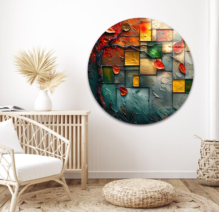 Autumn Mosaic Abstract Glass Wall Art custom glass photo prints, large glass prints
