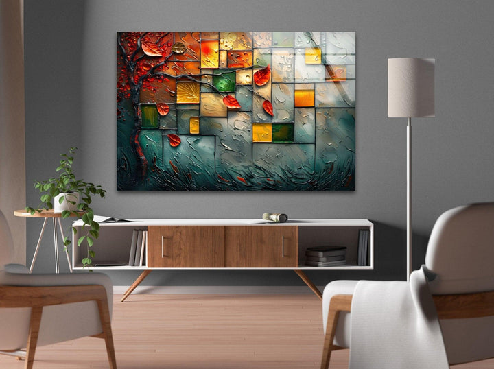 Autumn Mosaic Abstract Glass Wall Art large glass photo prints, glass wall photos
