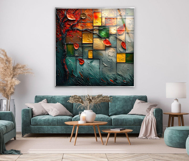 Autumn Mosaic Abstract Glass Wall Art picture on glass wall art, photos printed on glass
