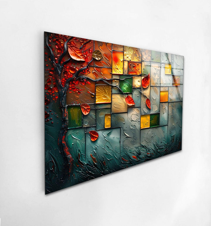 Autumn Mosaic Abstract Glass Wall Art glass wall decor, glass wall art decor
