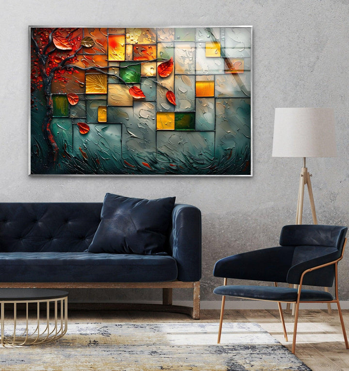 Autumn Mosaic Abstract Glass Wall Art print on glass, glass printed photos
