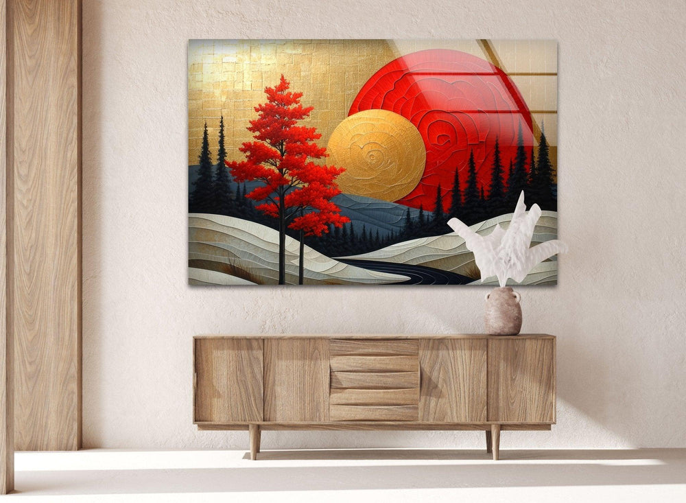 Autumn Sky Painting Glass Wall Art glass pictures for Wall, glass prints wall art