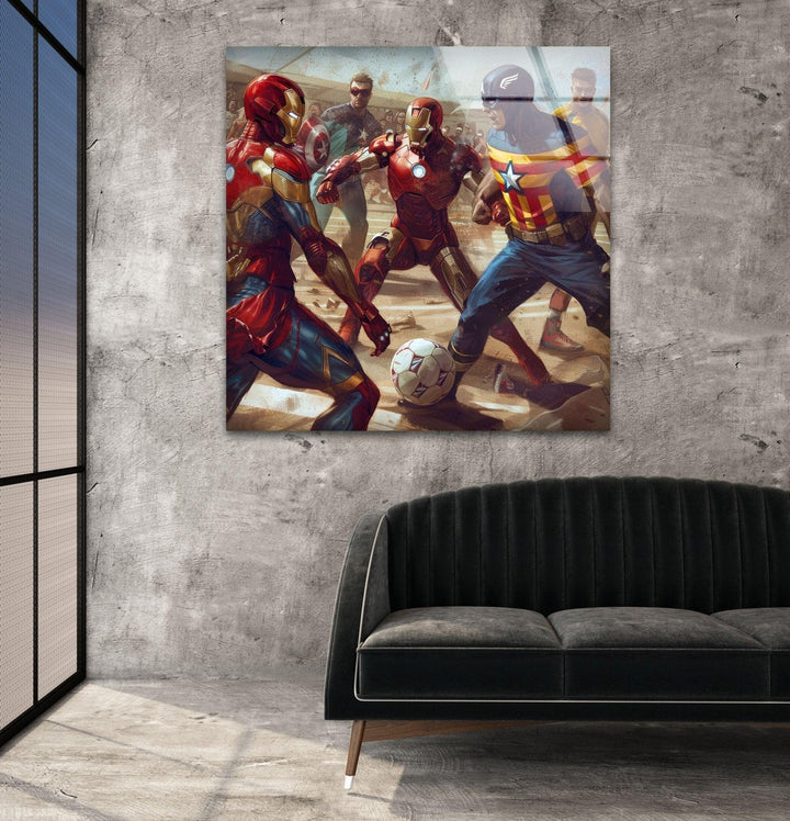 Avengers Soccer Glass Wall Art