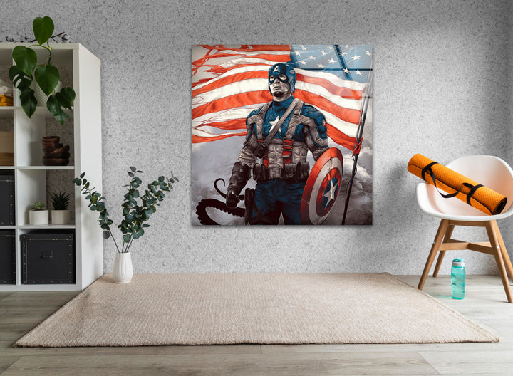 Marvel Captain America Glass Wall Art custom glass photo prints, large glass prints
