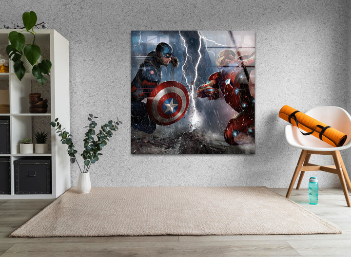 Captain America vs Iron Man Civil War Glass Wall Art Glass Printing Wall Art, Print photos on glass
