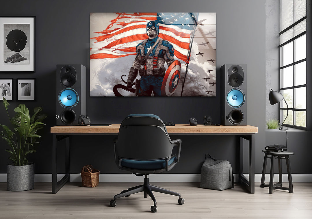 Marvel Captain America Glass Wall Art glass art painting, glass art for the Wall
