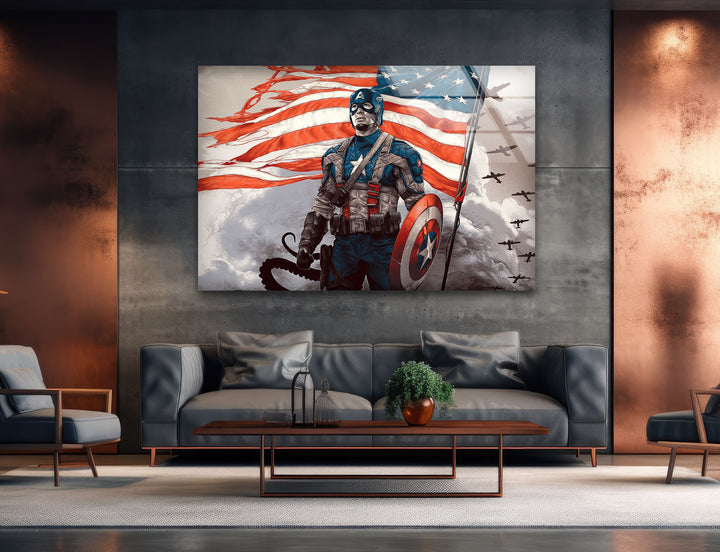 Marvel Captain America Glass Wall Art photo print on glass, prints on glass wall art
