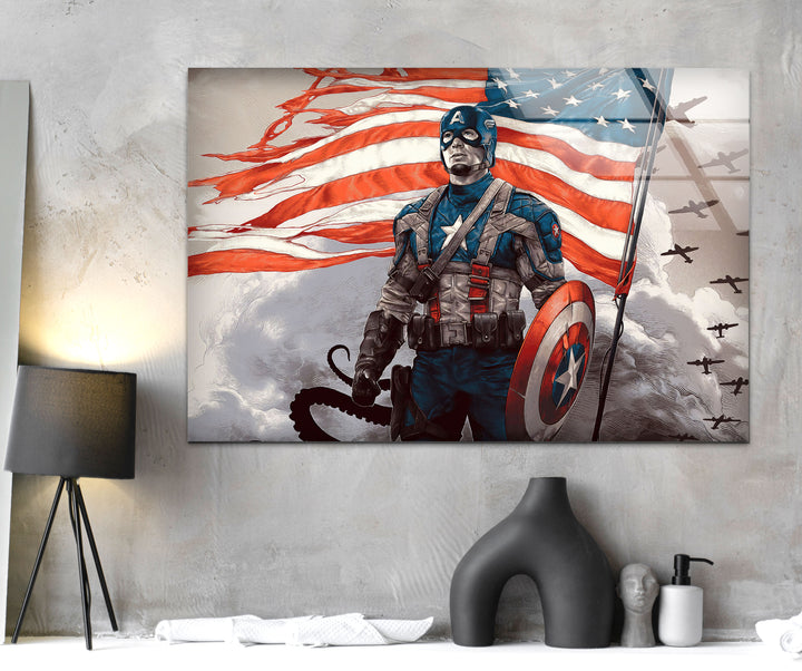 Marvel Captain America Glass Wall Art large glass photo prints, glass wall photos
