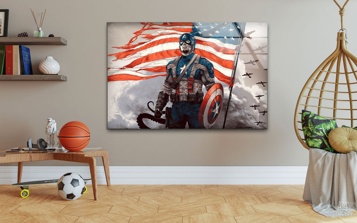 Marvel Captain America Glass Wall Art custom glass pictures, glass art prints
