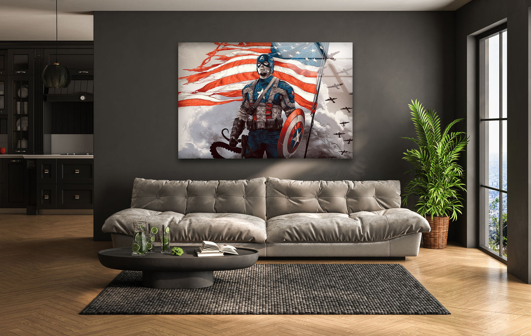 Marvel Captain America Glass Wall Art glass photo prints, glass picture prints
