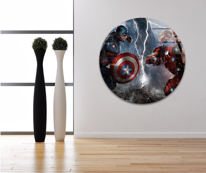 Captain America vs Iron Man Civil War Glass Wall Art stained glass wall art, stained glass wall decor
