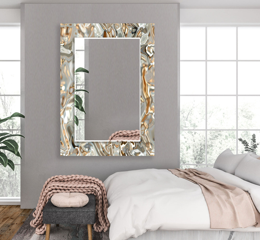 Shiny Gray Golden Wall Mirror Marble Mirror
