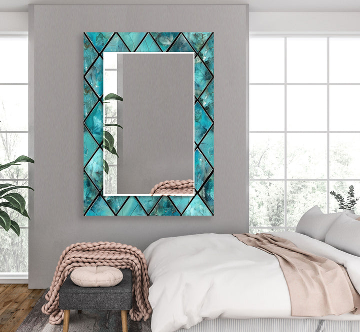 Geometric Design Blue Abstract Wall Mirror gold floor mirror
