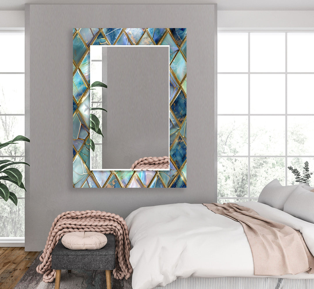 Turquoise Geometric Wall Mirror Stained Glass Mirror
