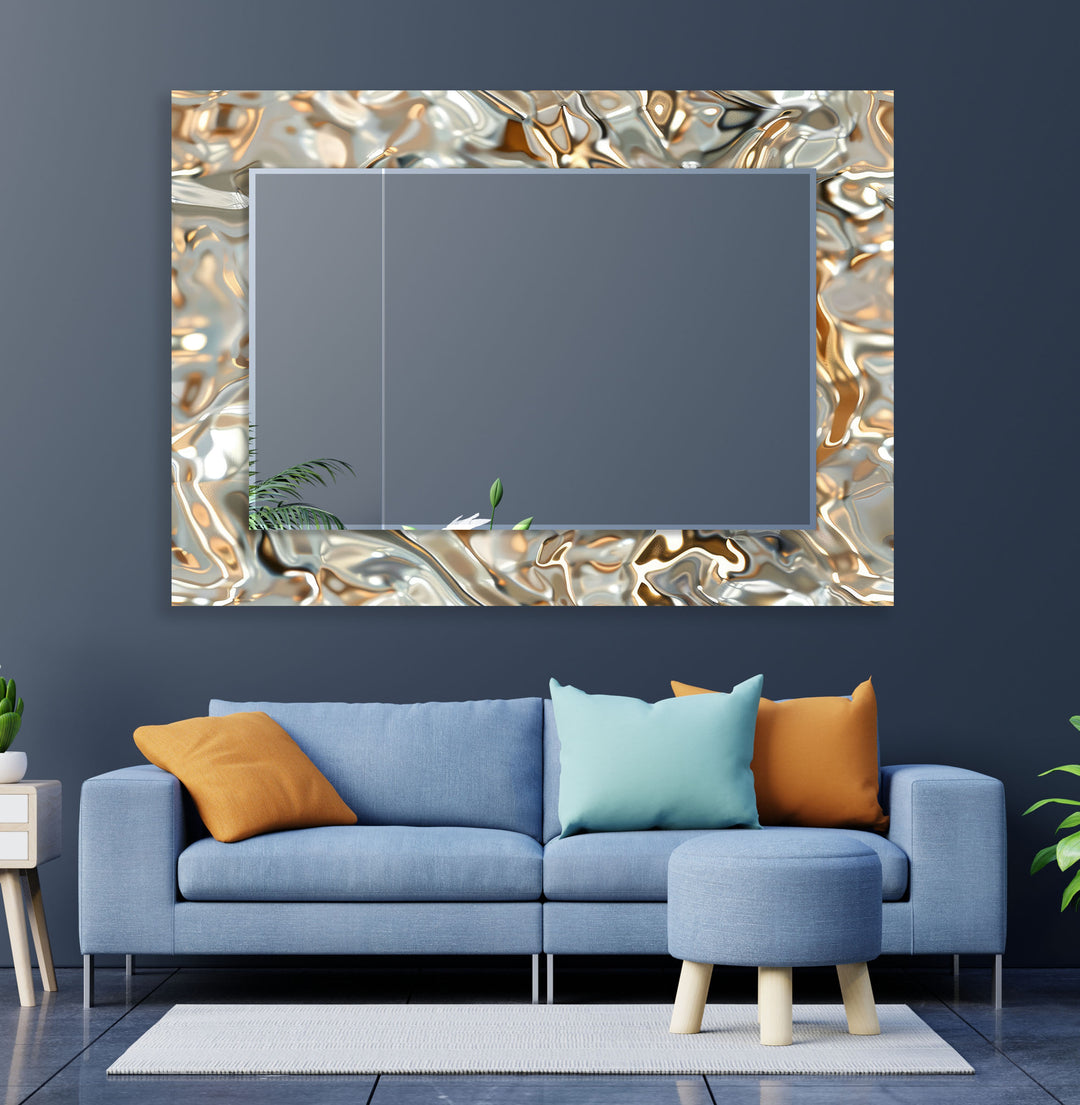 Shiny Gray Golden Wall Mirror Entryway Wall Mirror
