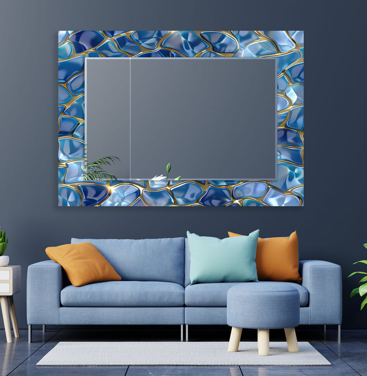 Blue Marble Golden Stones Wall Mirror black frame mirror
