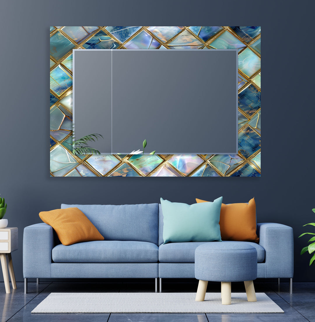 Turquoise Geometric Wall Mirror Dining Room Wall Mirror
