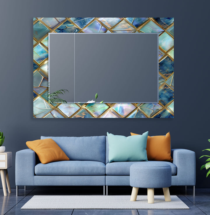 Turquoise Geometric Wall Mirror Dining Room Wall Mirror
