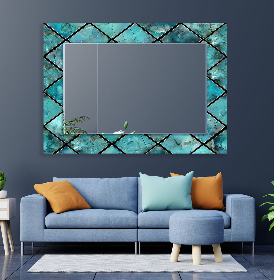 Geometric Design Blue Abstract Wall Mirror gold wall mirror
