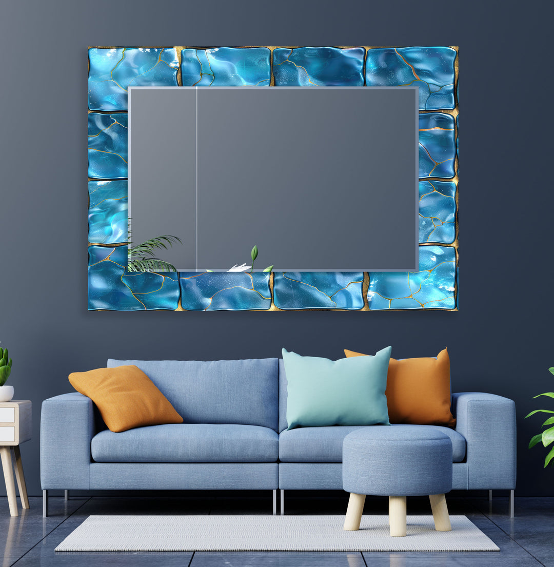 Blue Shiny Marble Design Wall Mirrors big wall mirror
