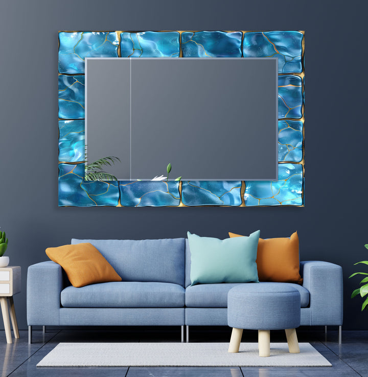 Blue Shiny Marble Design Wall Mirrors big wall mirror
