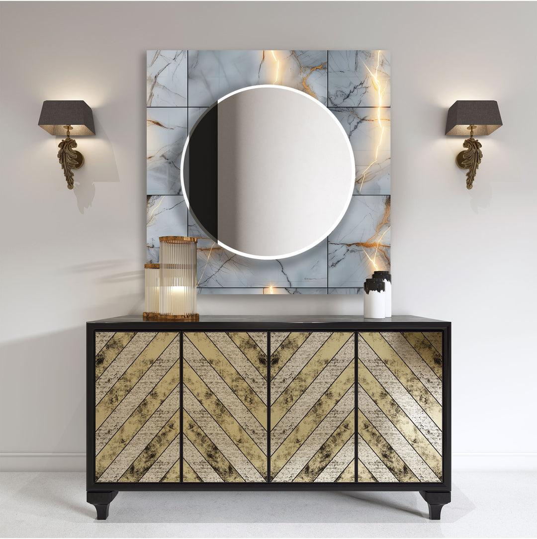 Tiled Pattern with Gold Details Wall Mirror Red Wall Mirror
