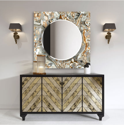 Gray Abstract with Gold Details Tempered Glass Wall Mirror