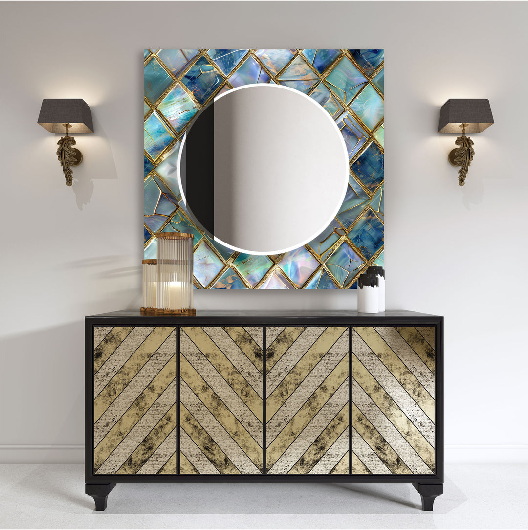 Turquoise Geometric Wall Mirror Entryway Wall Mirror
