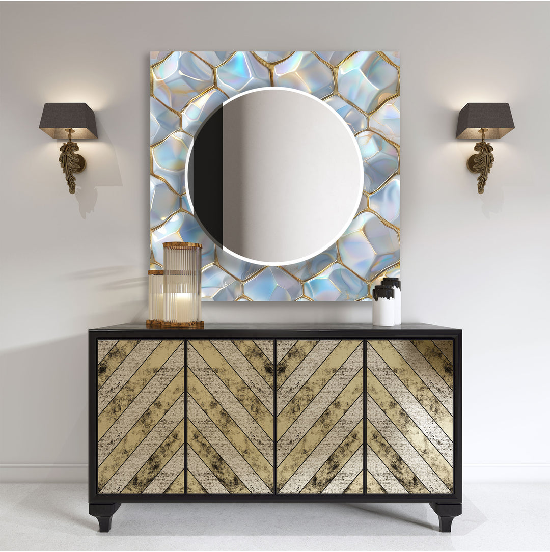 Gold Details Marble Wall Mirror Green Mirror	
