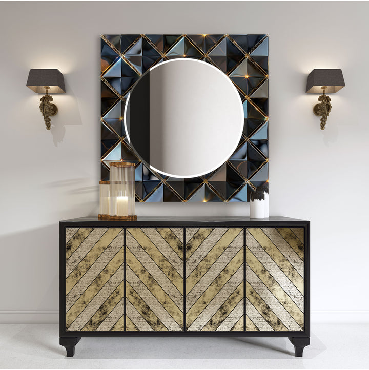 Black Geometric Design Wall Mirror Living Room Mirror
