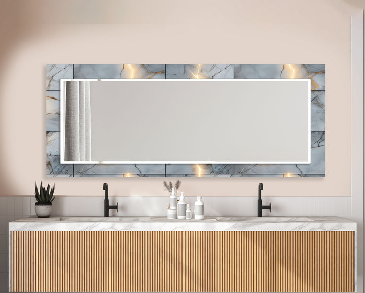 Tiled Pattern with Gold Details Wall Mirror Blue Wall Mirror
