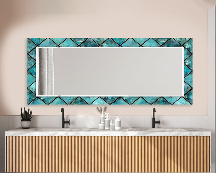 Geometric Design Blue Abstract Wall Mirror mirror black
