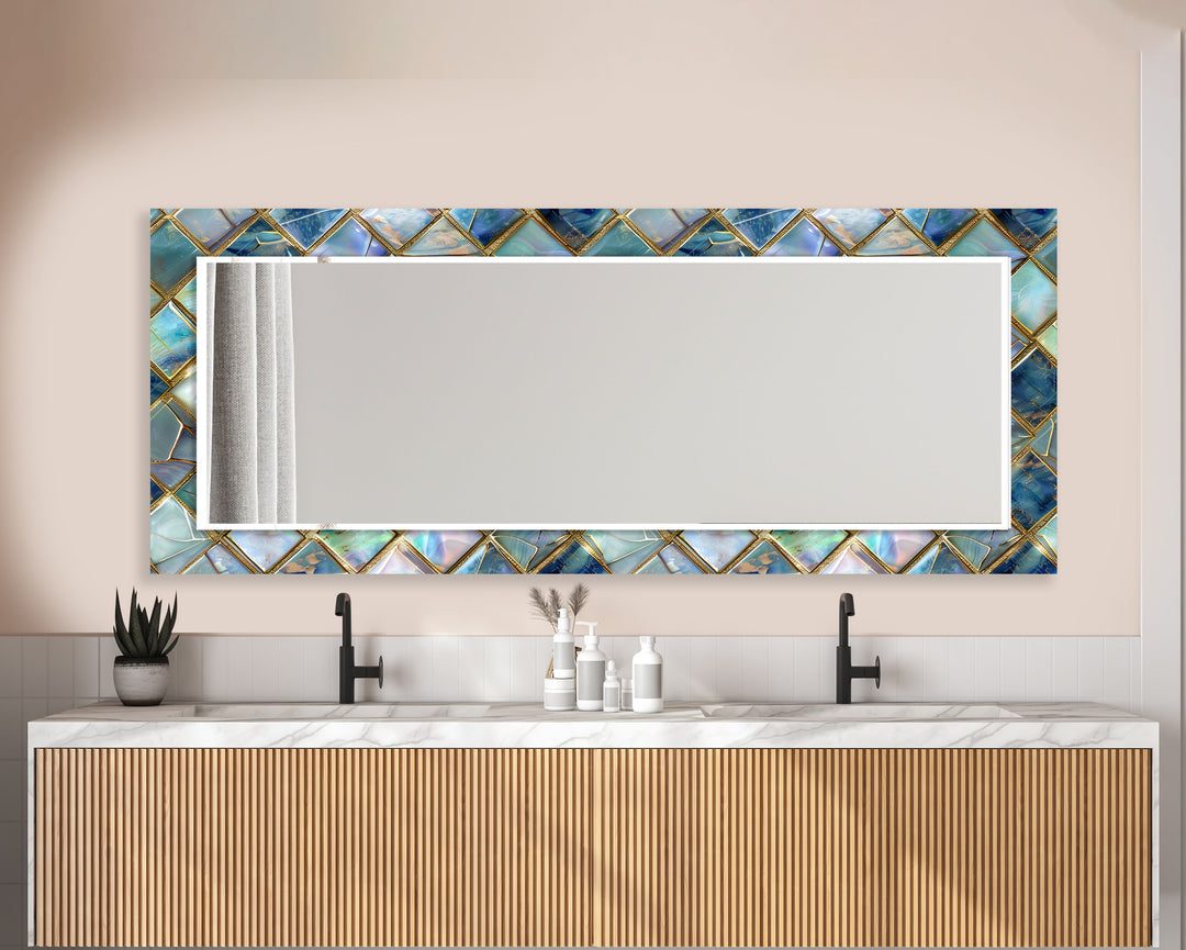 Turquoise Geometric Wall Mirror Green Mirror	
