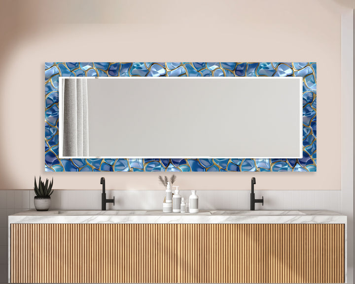 Blue Marble Golden Stones Wall Mirror Marble Wall Mirror
