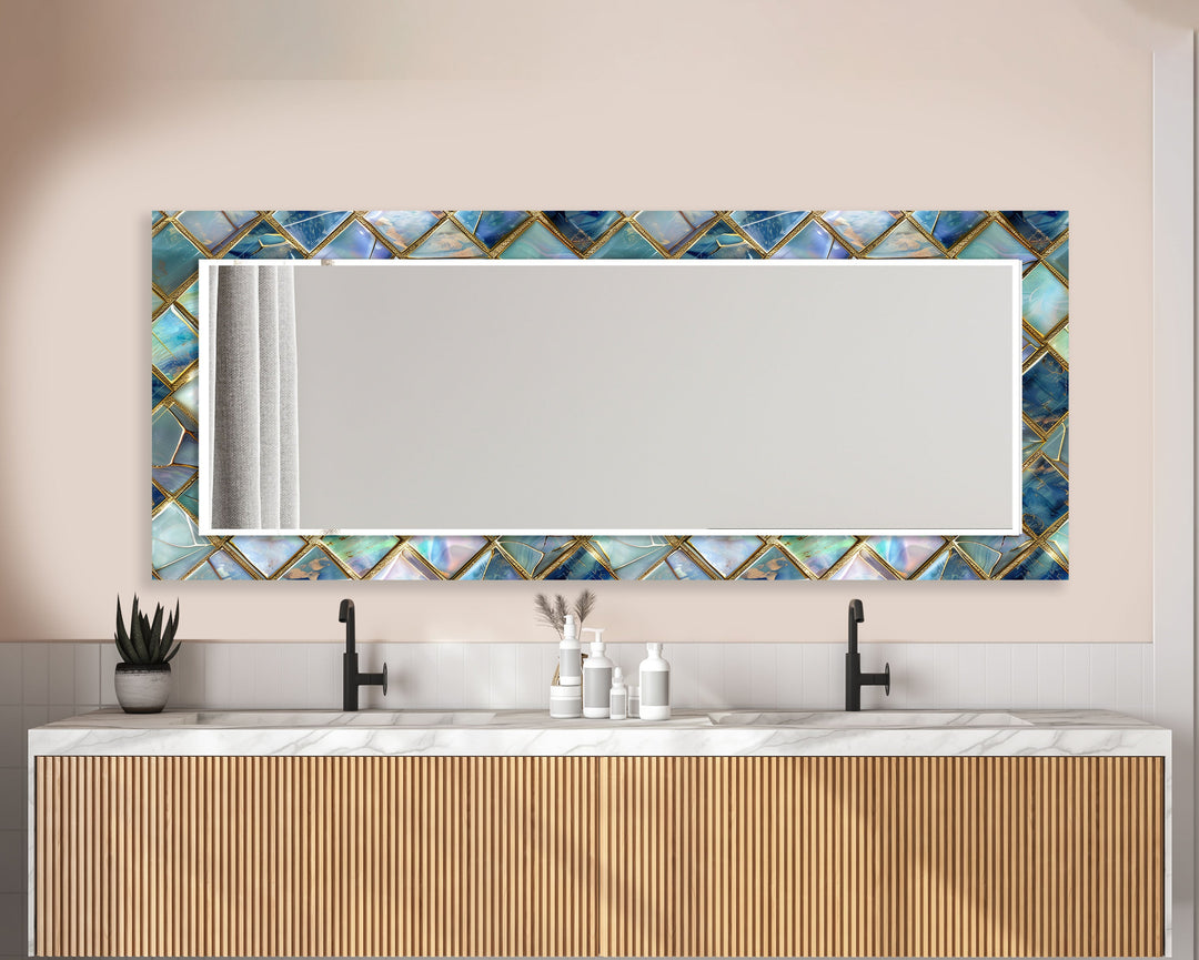 Gold Details Marble Wall Mirror Stained Glass Mirror
