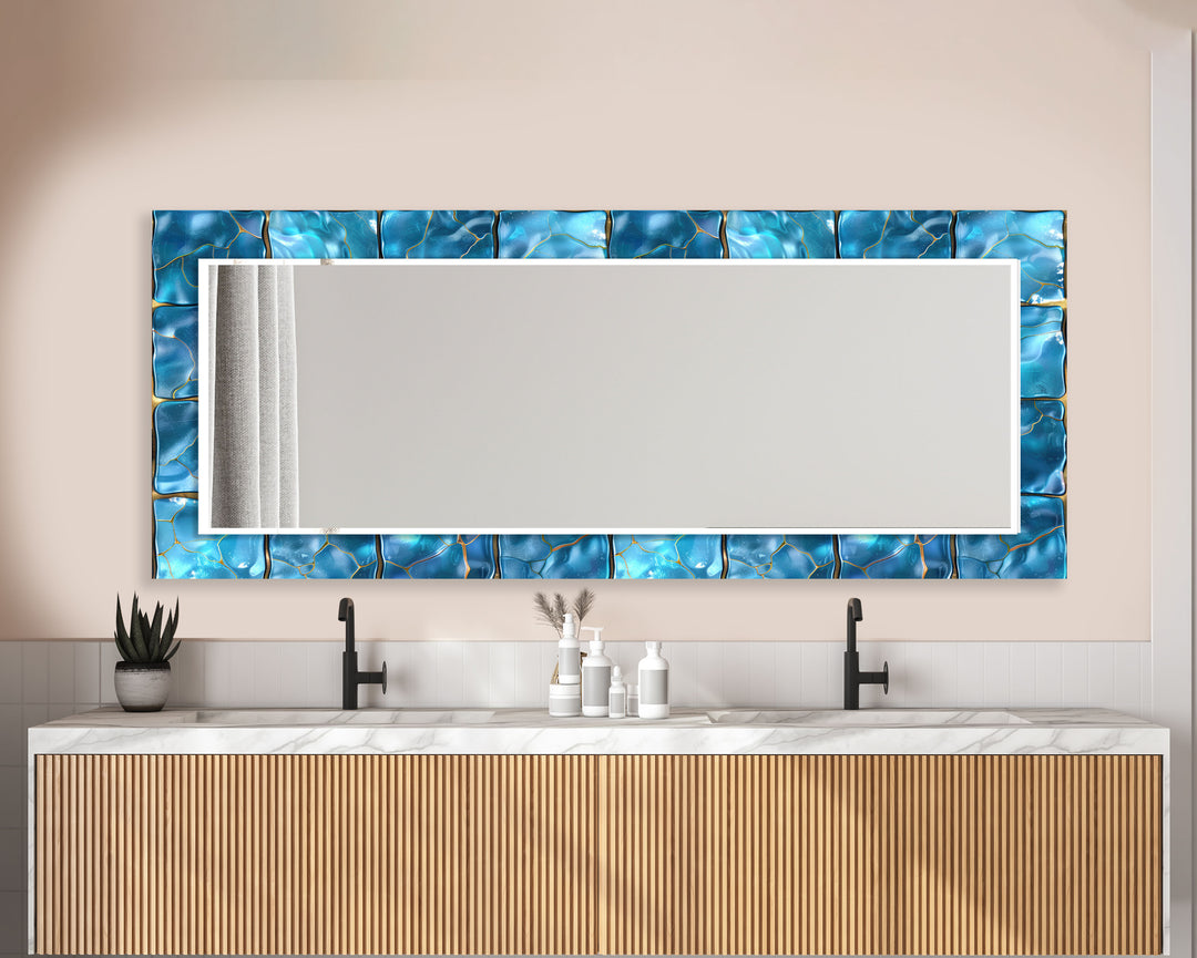 Blue Shiny Marble Design Wall Mirrors biggest wall mirror
