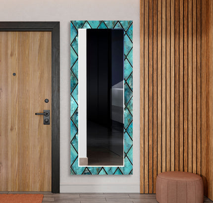 Geometric Design Blue Abstract Tempered Glass Wall Mirror