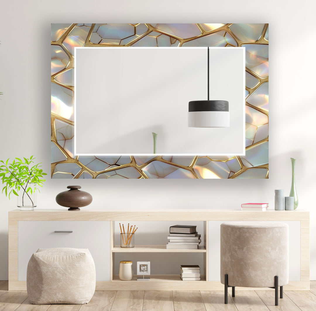 Golden Marble Design Wall Mirror Blue Wall Mirror
