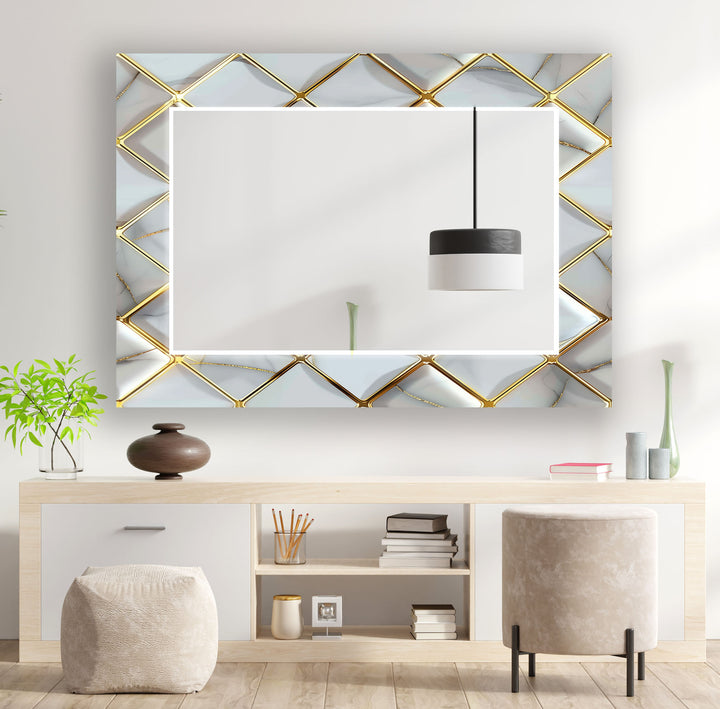 Gold Details Grey Marble Wall Mirror long mirror
