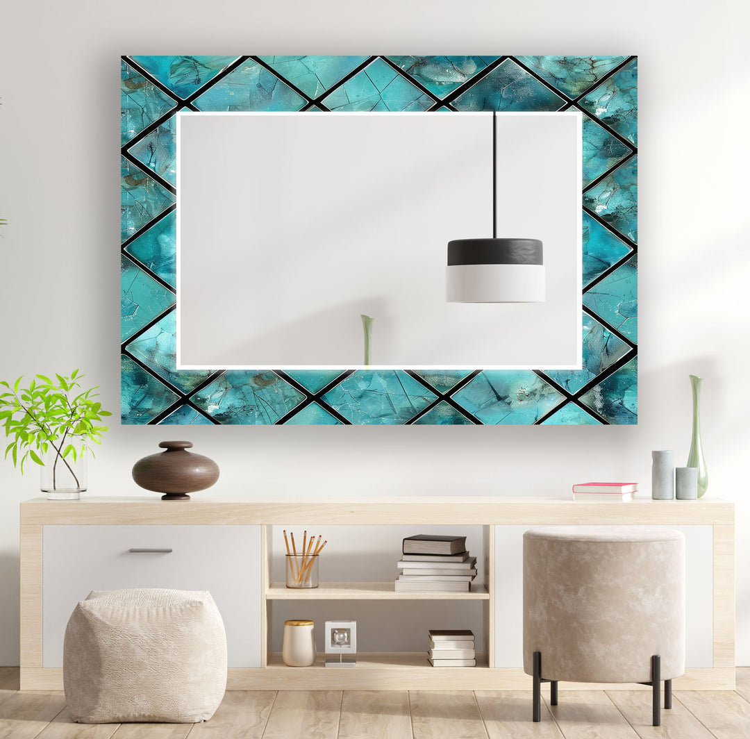 Geometric Design Blue Abstract Wall Mirror mirrors in black
