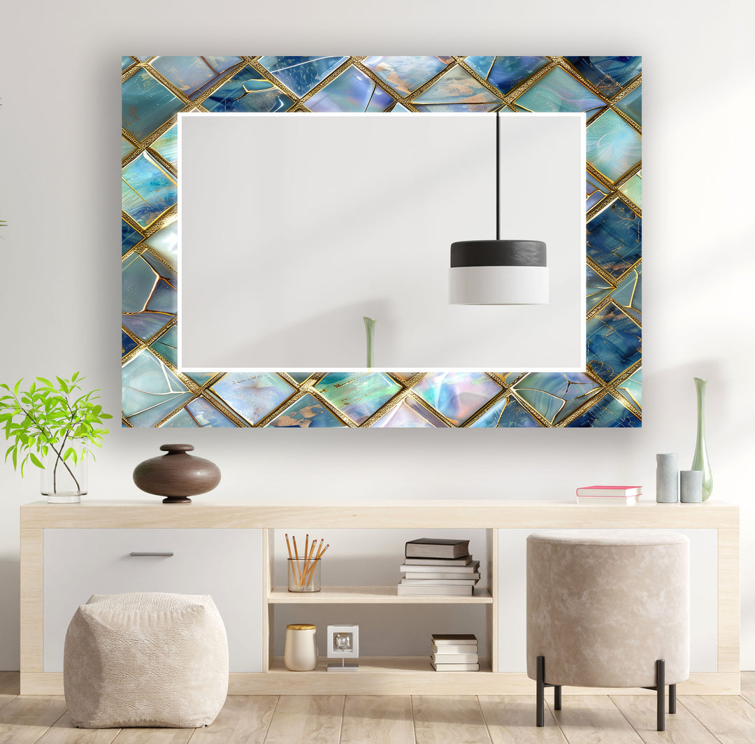 Turquoise Geometric Wall Mirror Red Mirror
