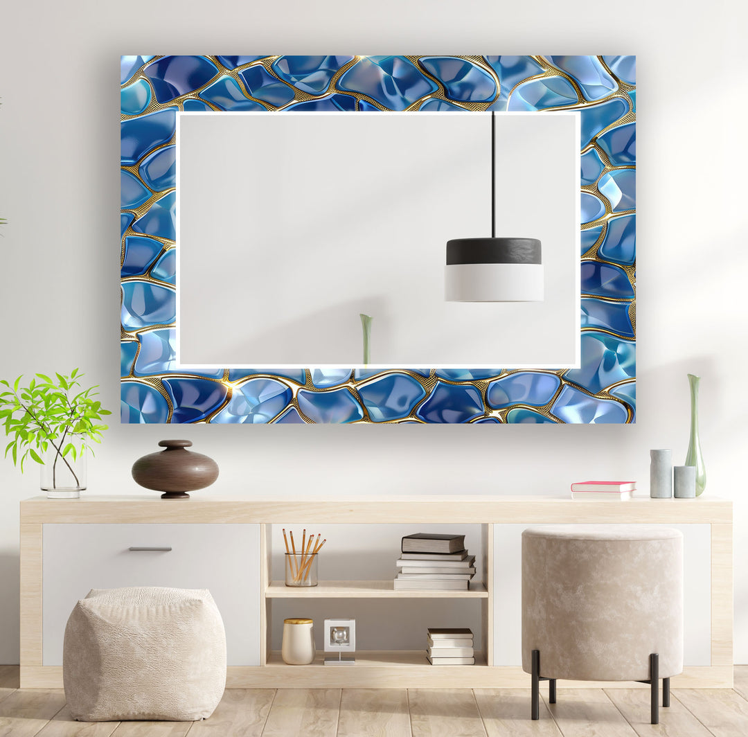 Blue Marble Golden Stones Wall Mirror Mosaic Wall Mirror
