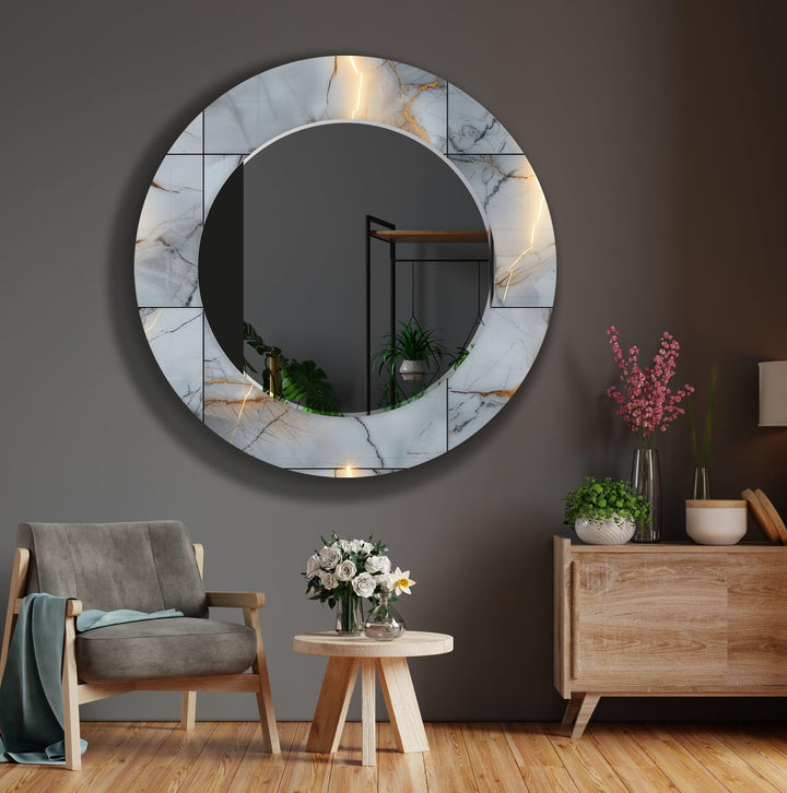 Tiled Pattern with Gold Details Wall Mirror Abstract Wall Mirror
