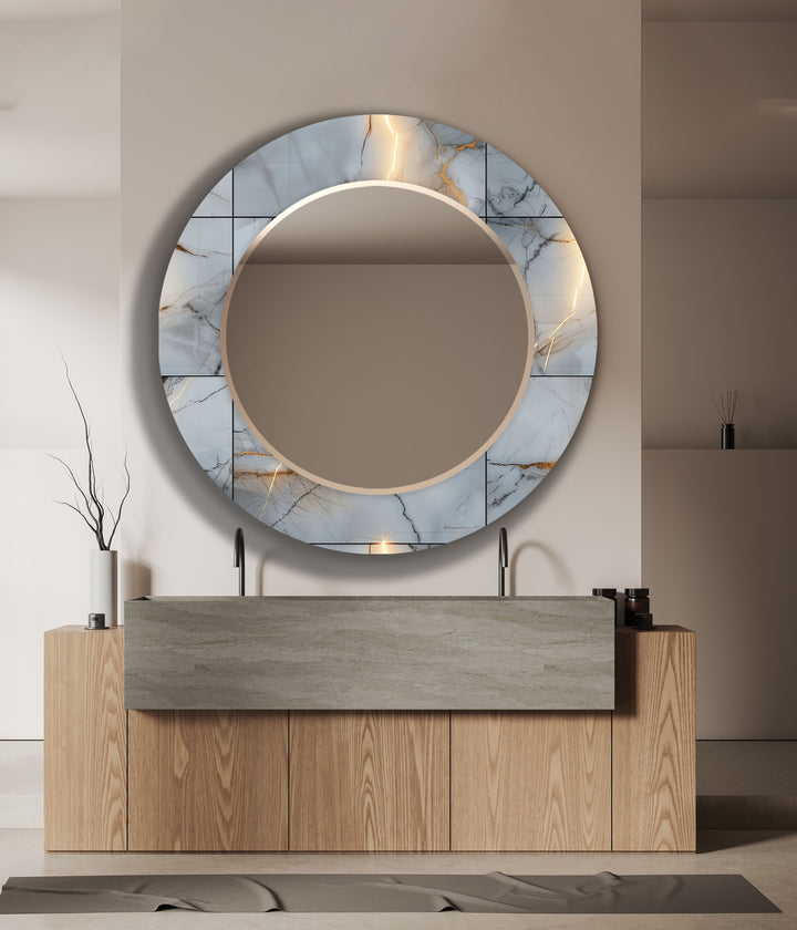 Tiled Pattern with Gold Details Wall Mirror Marble Mirror
